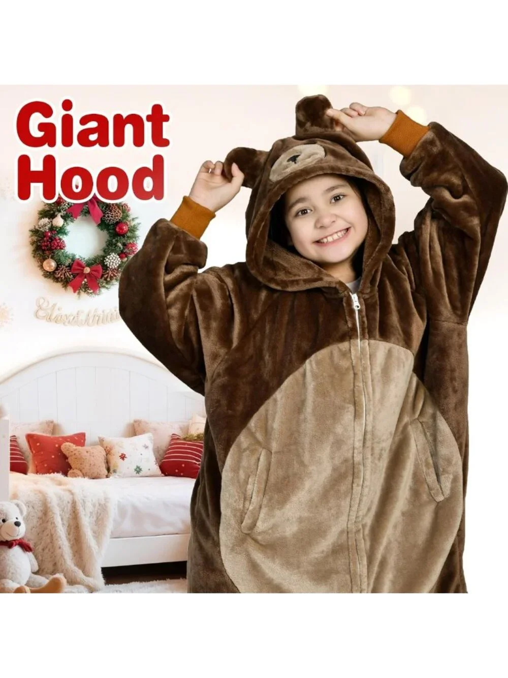 Cozy Bear Hoodie Blanket for Halloween & Birthday Gifts | Cute Flannel Zipper